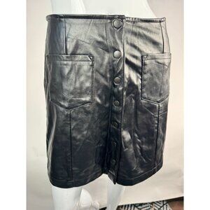 Vintage Wild Blue Faux Leather Button-Front Mini Skirt Black Size M Women's